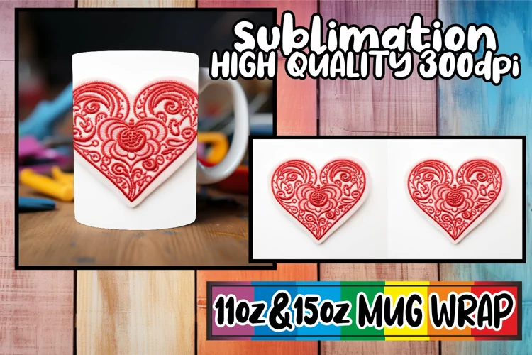 3D Love Bloom Valentine Mug Wrap - 11oz/15oz Sublimation