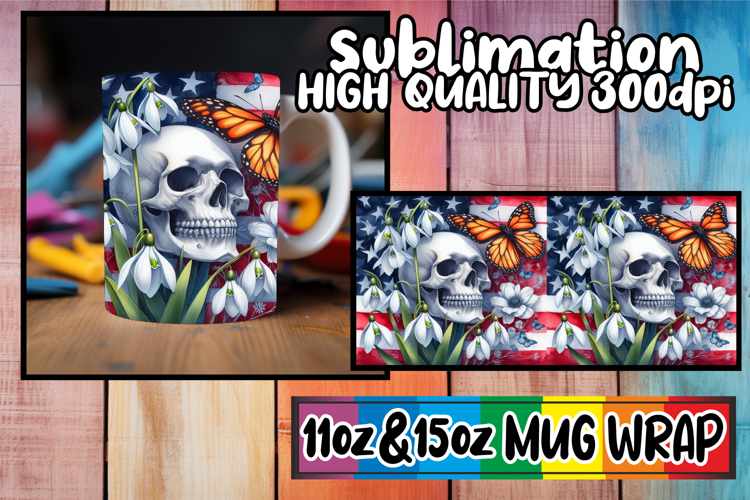 Blissful heart 11oz 15oz sublimation wrap, Skull USA