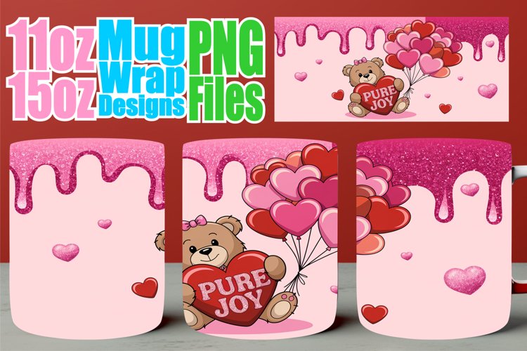 Everyday joy sublimation 11oz 15oz mug wrap, Love Bear