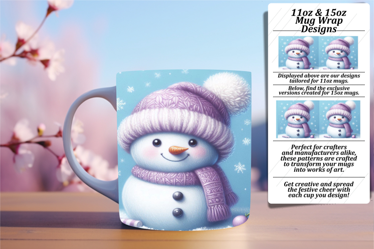 Dreamy 15oz Mug Wrap Png Design , Snowman