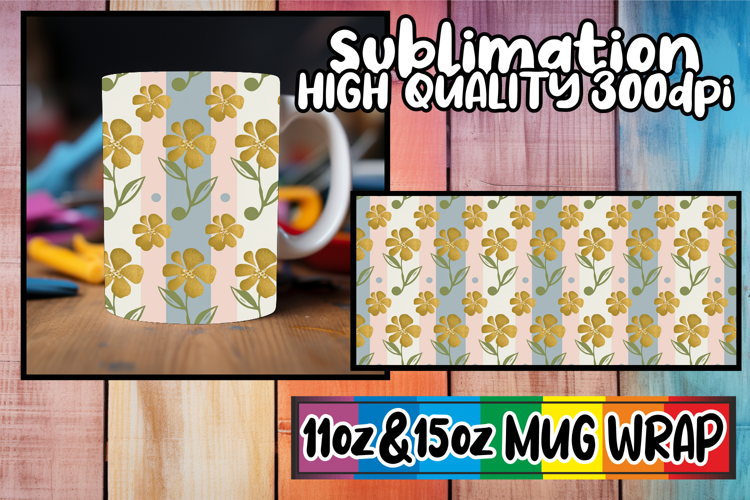 Inspiring journeys 11oz 15oz mug wrap, Gold Flower