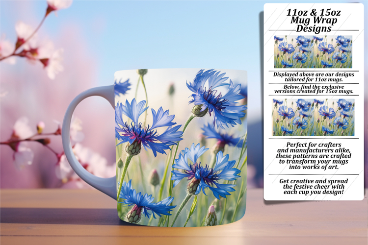 Elegant 15oz Mug Wrap Png Template , Flowers