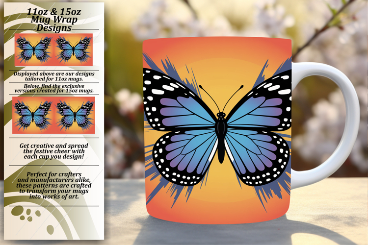 Trendy 11oz Mug Wrap Png Design , Butterfly