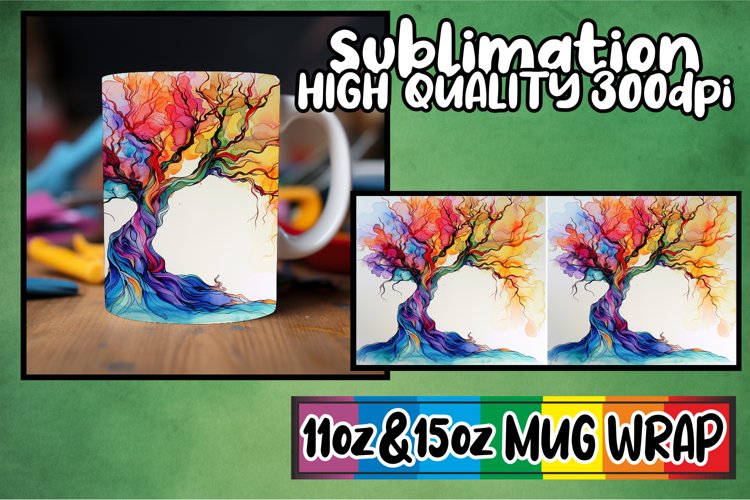 Blossom Haven Mug Sublimation Wrap - Colorful Tree example image 1