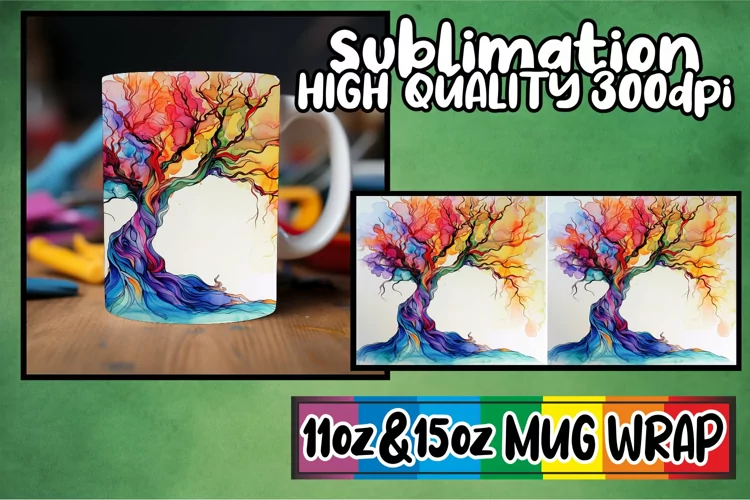 Blossom Haven Mug Sublimation Wrap - Colorful Tree