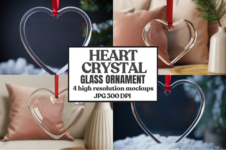 Christmas Heart Crystal Glass Ornament Mockups