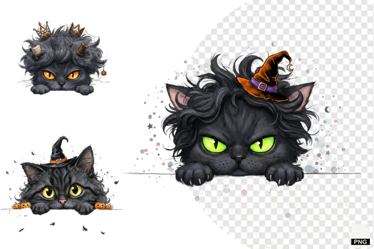 Halloween Peeking Black Cats PNG Clipart example image 1