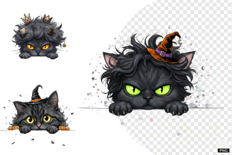 Halloween Peeking Black Cats PNG Clipart