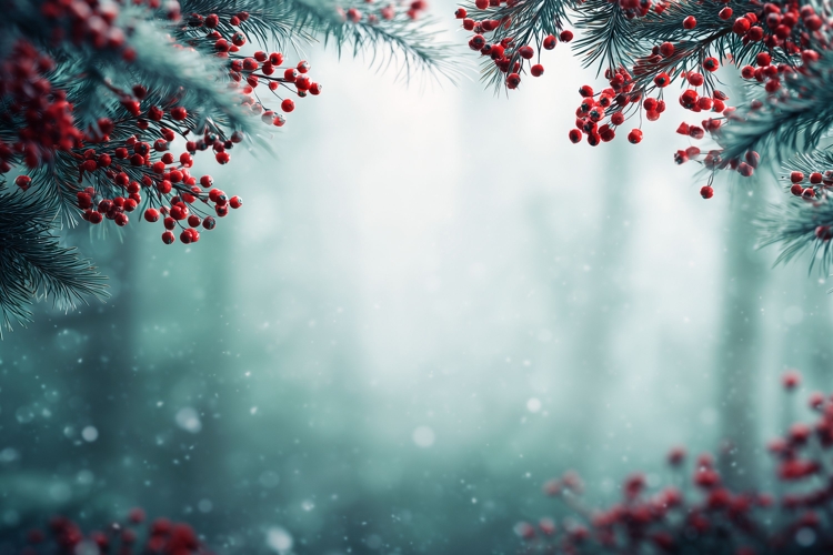 Winter Forest Background, Christmas Berry Background Mockup
