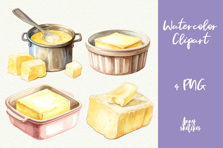 4 Butter Clipart Set Sublimation Baking PNG