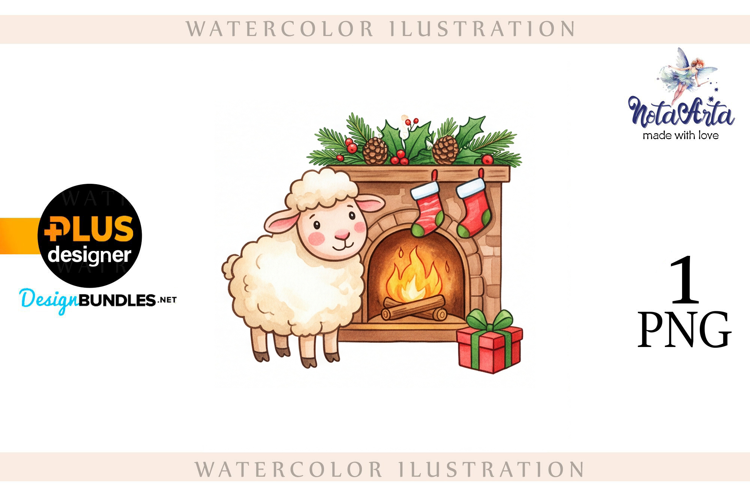 Christmas Sheep in Watercolor Style