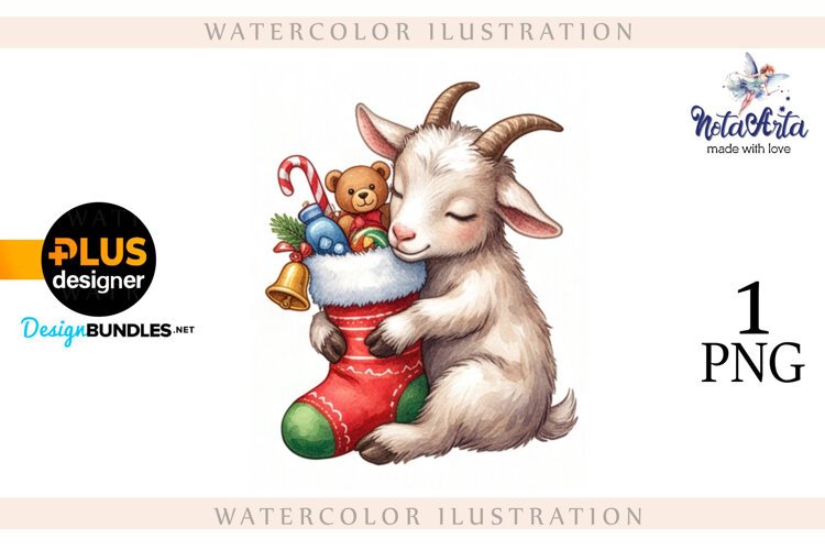 Christmas Goat in Watercolor Style example image 1