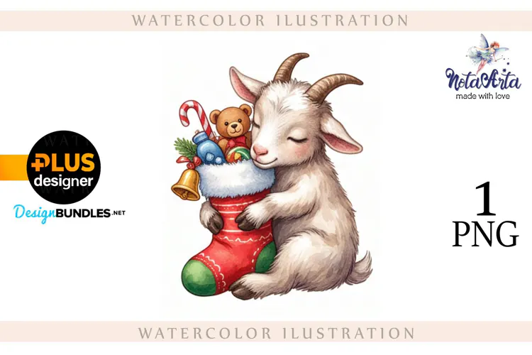 Christmas Goat in Watercolor Style