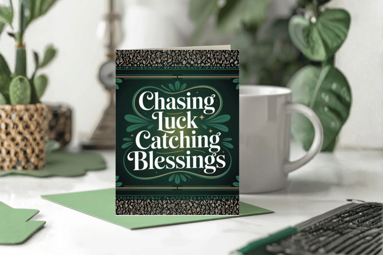 Chasing Luck Catching Blessings Greeting Card PNG Sublimatio