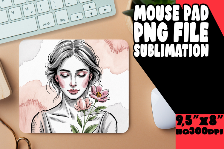Whimsical Mouse Mat Sublimation, Beauty Woman