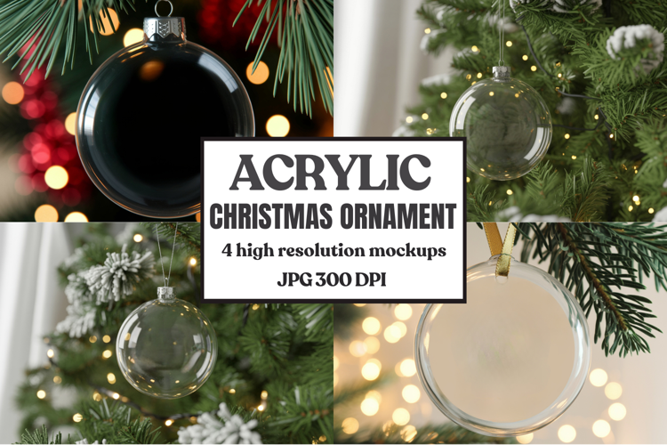 Christmas Acrylic Ornament Mockups | Round Clear Acrylic Orn