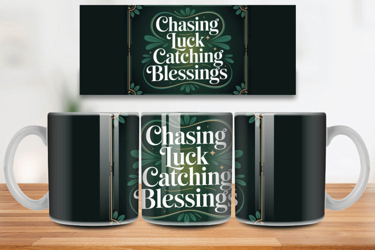 Chasing Luck Catching Blessings Mug Wrap PNG Sublimation Des
