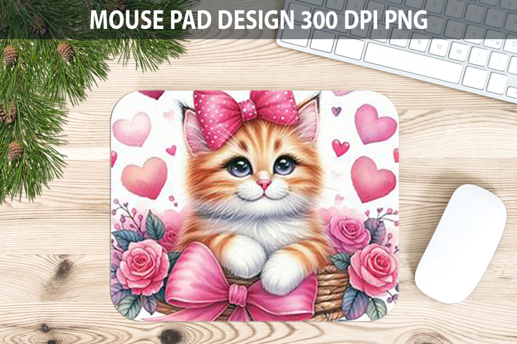 Watercolor Cat Mouse Pad Sublimation - Valentines Png