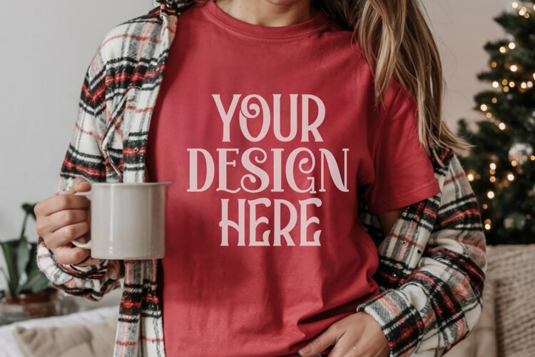 Red and Light Green Comfort Colors 1717 Christmas Mockup, CC example image 1