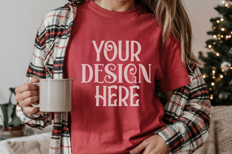 Red and Light Green Comfort Colors 1717 Christmas Mockup, CC