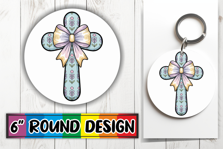 Bright Round Ornaments Sublimation, Cross and Bow