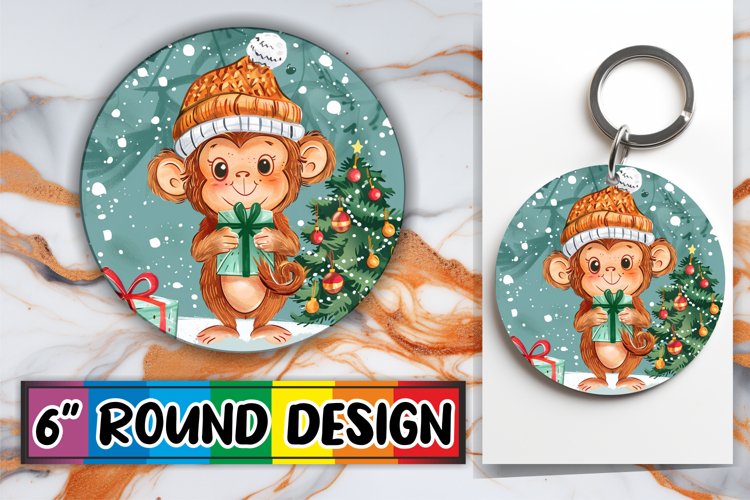 Winter Holiday Animals Round Design for Keychain