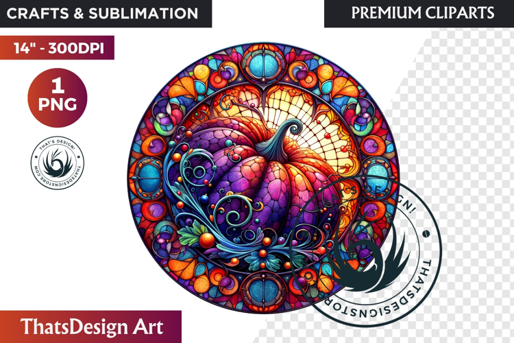 Autumn Thanksgiving Stained Glass PNG, Fall Pumpkin clipart example image 1