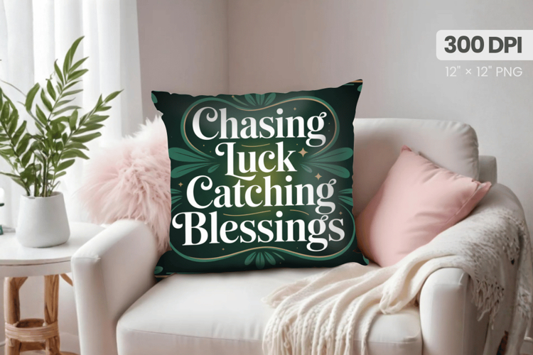 Chasing Luck Catching Blessings Pillow PNG Sublimation Desig