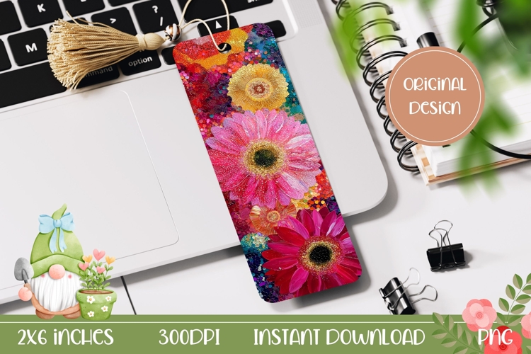 Art Flowers Bookmark PNG, Floral Bookmark Sublimation