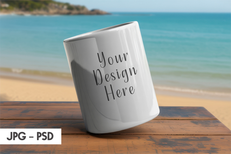 Sunny Beach Mug Mockup PSD