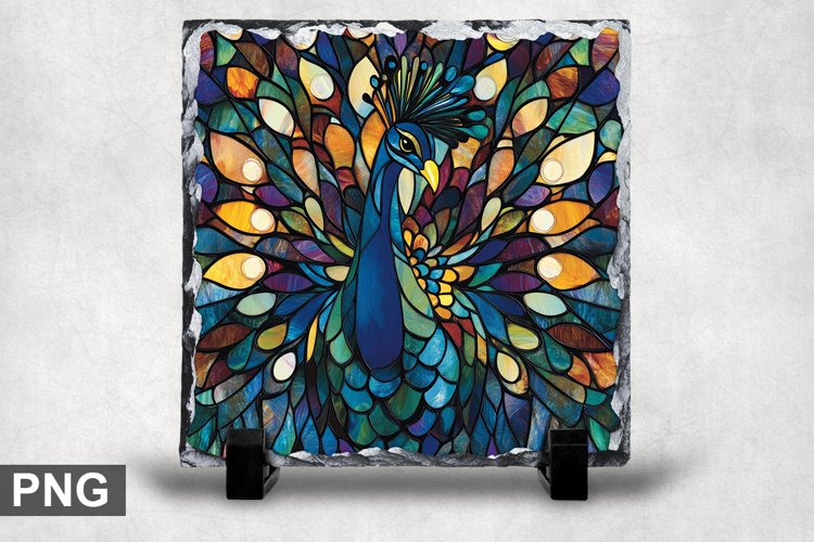 Stained Glass Peacock - Square Sublimation Slate Design example image 1