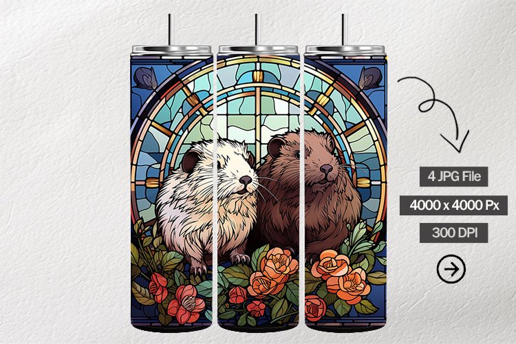 Guinea Pig Stained Glass Square Coaster - 04 Variations example image 1