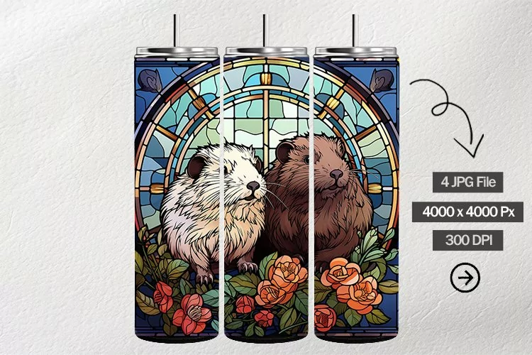Guinea Pig Stained Glass Square Coaster - 04 Variations