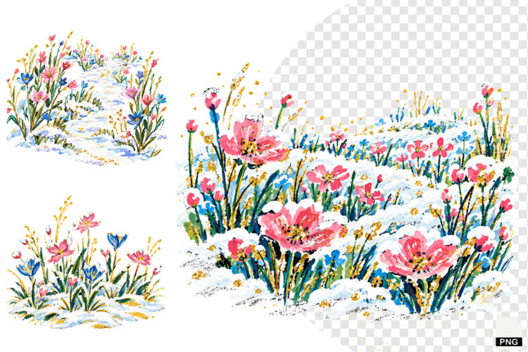 Snowy Meadow Wildflowers Clipart example image 1
