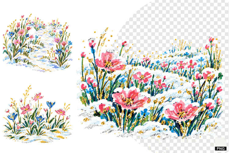 Snowy Meadow Wildflowers Clipart