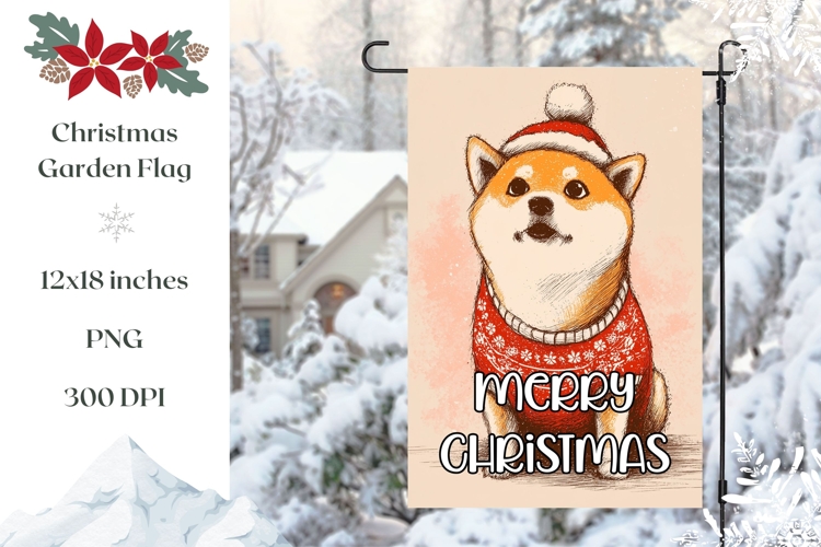 Merry Christmas Garden Flag, Cartoon Christmas Dog PNG