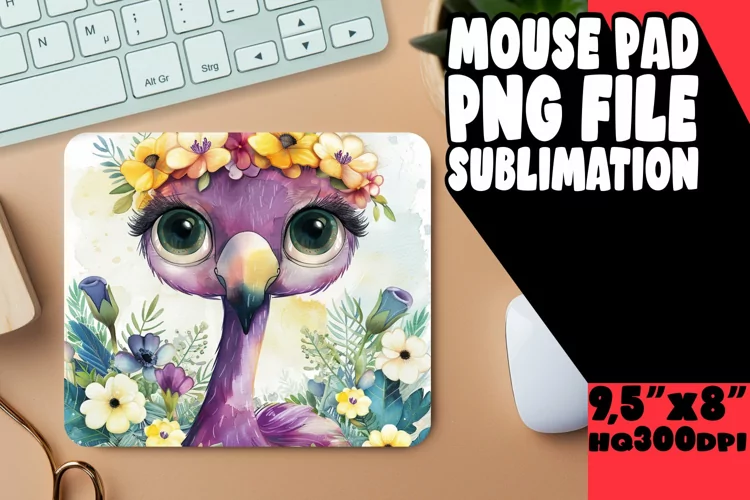Spring Mouse Pad Watercolor Flamingo Design