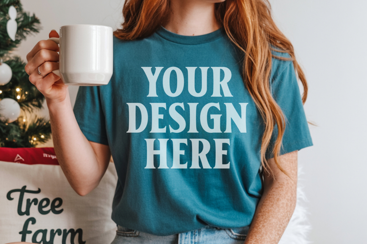 Blue Spruce Comfort Colors 1717 Christmas Shirt Mockup, Cozy