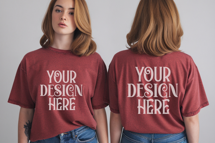 Crimson Comfort Colors 1717 Front & back T shirt Mockup