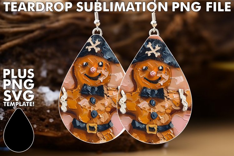 Luminous Teardrop Earrings Designs PNG, Gingerbread Man