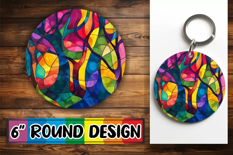 Stained Glass Tree Keychain Sublimation Colorful Design