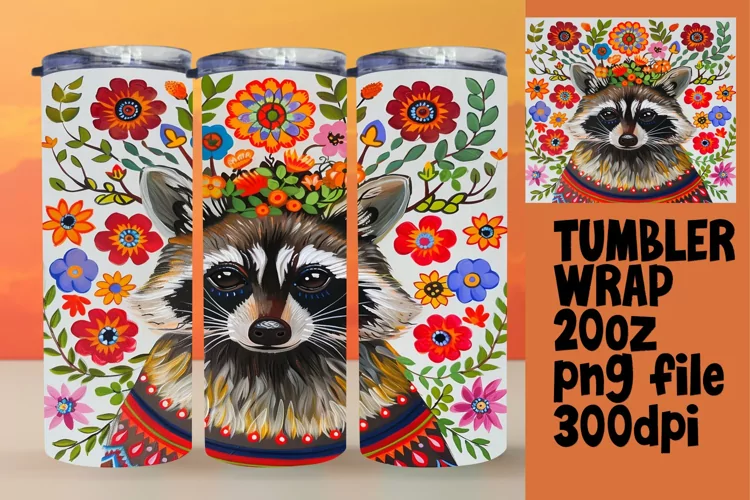 Sublimation Wrap: Fun Raccoon & Floral Design