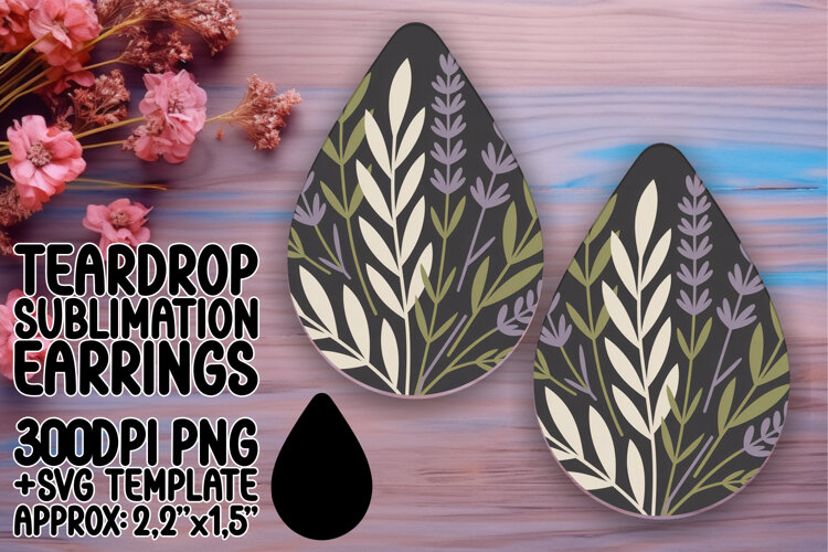 Trendy Teardrop Earrings Design PNG Art , Flowers example image 1