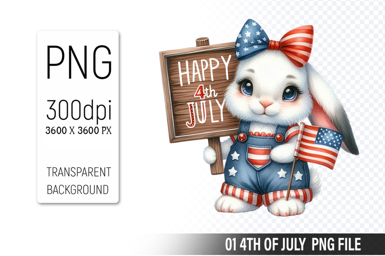 4th Of July Bunny Sublimation Clipart PNG Design