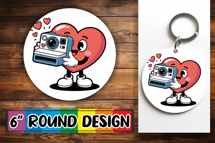 Whimsical Circle Keychain Sublimation PNG, Valenines Heart