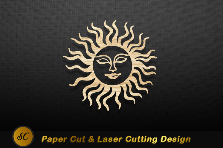 Wooden sun face with wavy rays image Laser cut