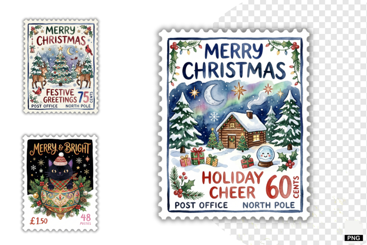 Christmas Postage Stamps Clipart