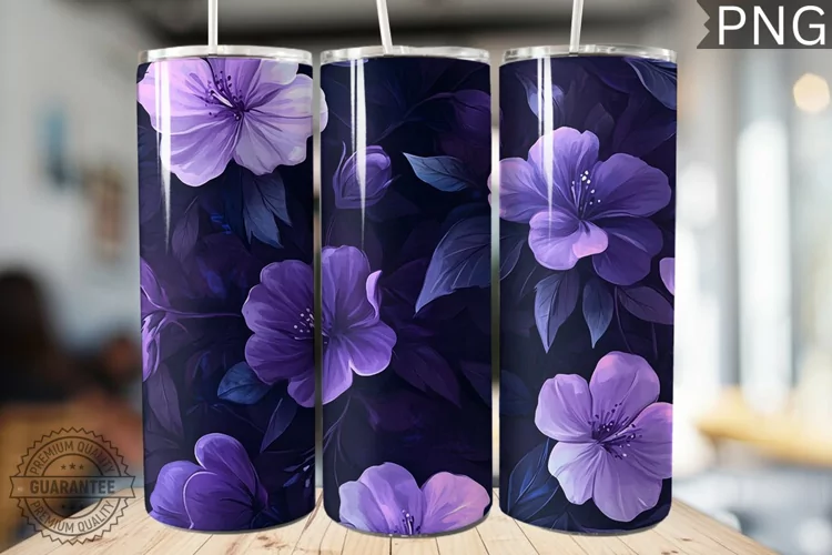 Purple Floral Tumbler Wrap - High Quality 300 Dpi