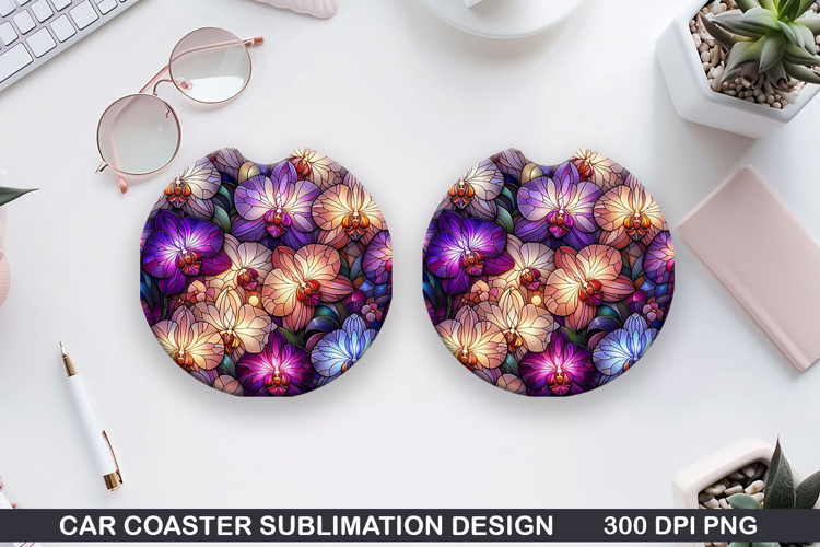 Flower Car coaster sublimation, Summer Coaster PNG Design