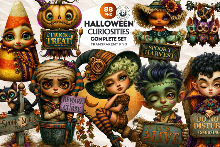 Halloween Curiosities Clipart Set | Spooky Transparent PNG